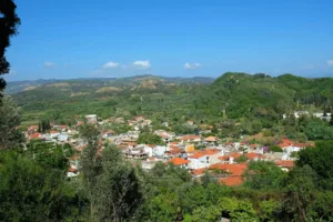 Blick auf das Olympia der Neuzeit, Teil des Wandkalenders "Von Olympia über Messene nach Mystras"