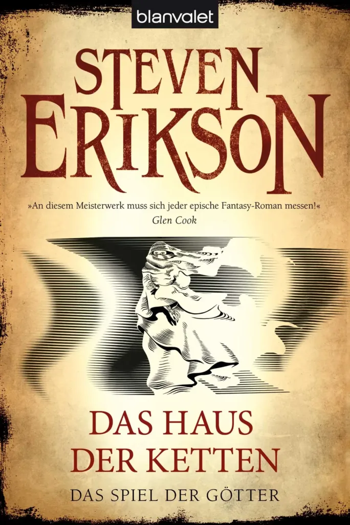 Cover des siebten Bandes des Spiels der Götter von Steven Erikson namens "Das Haus der Ketten" mit dem Abbild der Seherin.