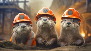 Bauarbeiter-Otter, Teil des Wandkalenders "Otter bei der Arbeit"