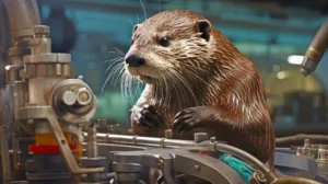 Reparatur-Otter, Teil des Wandkalenders "Otter bei der Arbeit"