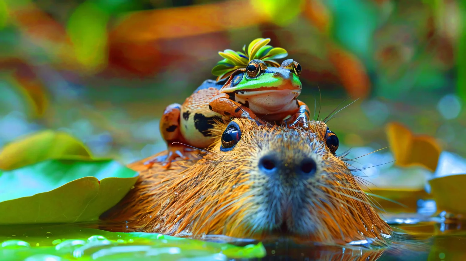 Wandkalender_Capybaras im Alltag - Ein Jahr voller Abenteuer_Juni Mit Frosch, Teil des Wandkalenders "Capybaras im Alltag - Ein Jahr voller Abenteuer"